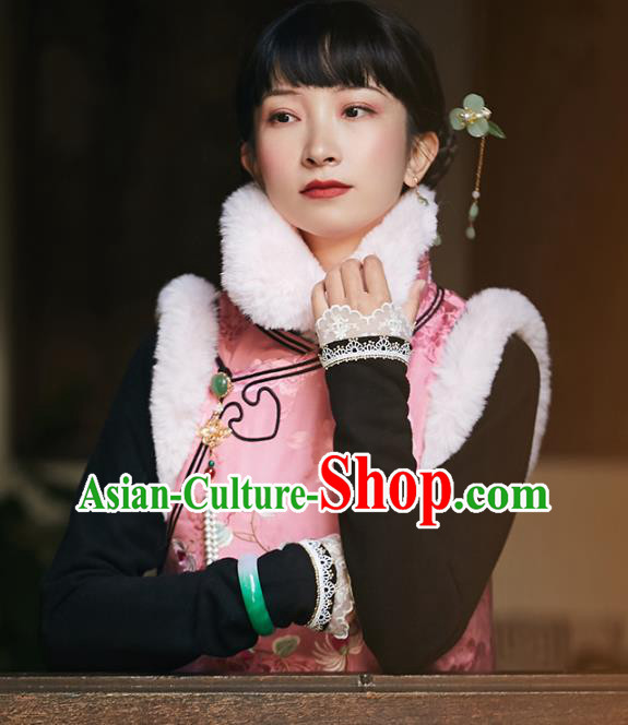 Chinese Traditional Embroidered Pink Silk Waistcoat Costume National Women Stand Collar Vest Chinese Traditional Embroidered Pink Silk Waistcoat Costume National Women Stand Collar Vest