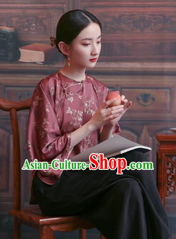 China Tang Suit Wide Sleeve Shirt Traditional Costume National Woman Wine Red Brocade Blouse China Tang Suit Wide Sleeve Shirt Traditional Costume National Woman Wine Red Brocade Blouse