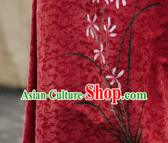 China National New Year Red Qipao Dress Clothing Traditional Hand Painting Orchids Cheongsam