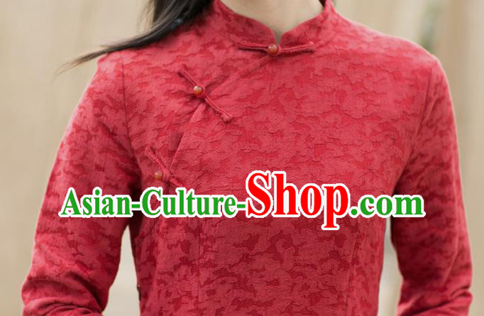 China National New Year Red Qipao Dress Clothing Traditional Hand Painting Orchids Cheongsam