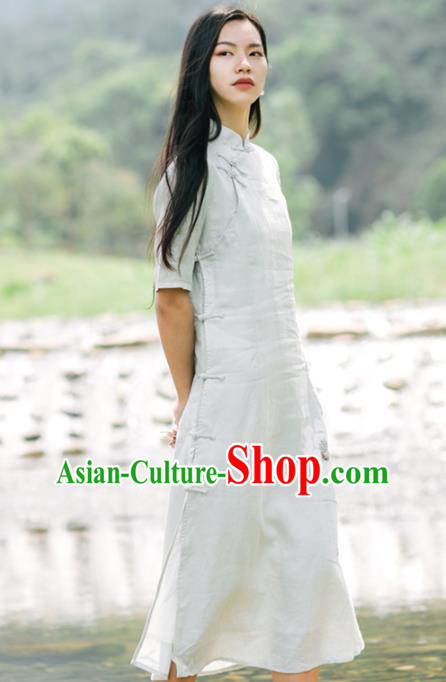 China National Light Green Qipao Dress Clothing Traditional Hand Painting Lotus Cheongsam China National Light Green Qipao Dress Clothing Traditional Hand Painting Lotus Cheongsam