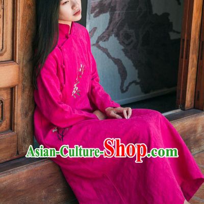 China National Young Lady Jacquard Qipao Dress Clothing Traditional Stand Collar Rosy Cheongsam
