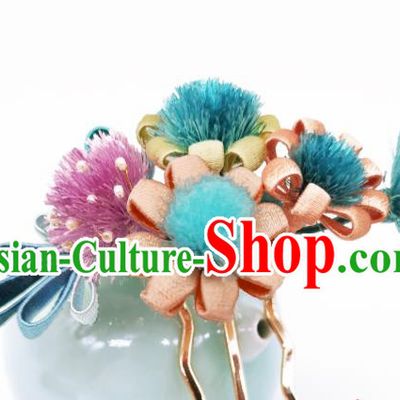 Chinese Traditional Hanfu Dandelion Hair Accessories Handmade Silk Flowers Hair Comb