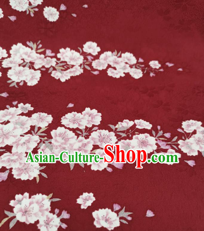 Asian Japan Classical Sakura Pattern Dark Red Silk Fabric Japanese Traditional Kimono Silk Drapery Asian Japan Classical Sakura Pattern Dark Red Silk Fabric Japanese Traditional Kimono Silk Drapery