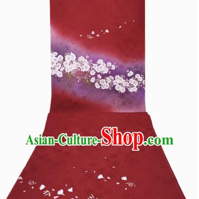 Asian Japan Traditional Silk Fabric Japanese Kimono Classical Sakura Pattern Red Tapestry Drapery