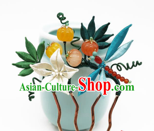 Chinese Traditional Hanfu Pumpkin Hair Accessories Handmade Ancient Princess White Flower Hair Comb Chinese Traditional Hanfu Pumpkin Hair Accessories Handmade Ancient Princess White Flower Hair Comb