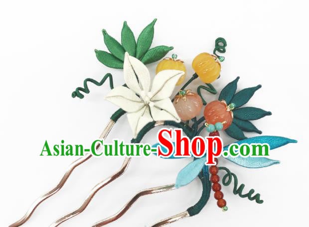 Chinese Traditional Hanfu Pumpkin Hair Accessories Handmade Ancient Princess White Flower Hair Comb Chinese Traditional Hanfu Pumpkin Hair Accessories Handmade Ancient Princess White Flower Hair Comb