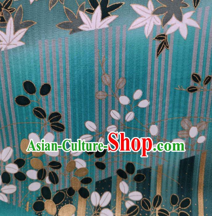 Asian Japan Traditional Maple Leaf Pattern Silk Fabric Japanese Kimono Tapestry Drapery Green Brocade Asian Japan Traditional Maple Leaf Pattern Silk Fabric Japanese Kimono Tapestry Drapery Green Brocade