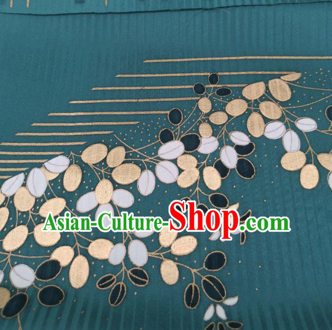Asian Japanese Kimono Tapestry Drapery Green Brocade Japan Traditional Maple Leaf Pattern Silk Fabric Asian Japanese Kimono Tapestry Drapery Green Brocade Japan Traditional Maple Leaf Pattern Silk Fabric