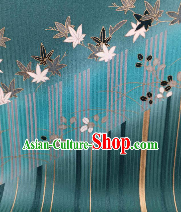 Asian Japanese Kimono Tapestry Drapery Green Brocade Japan Traditional Maple Leaf Pattern Silk Fabric Asian Japanese Kimono Tapestry Drapery Green Brocade Japan Traditional Maple Leaf Pattern Silk Fabric