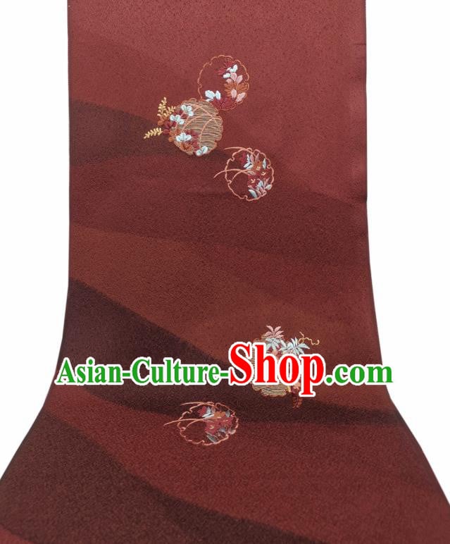 Asian Japan Traditional Silk Fabric Japanese Kimono Tapestry Drapery Embroidered Dark Red Brocade Asian Japan Traditional Silk Fabric Japanese Kimono Tapestry Drapery Embroidered Dark Red Brocade