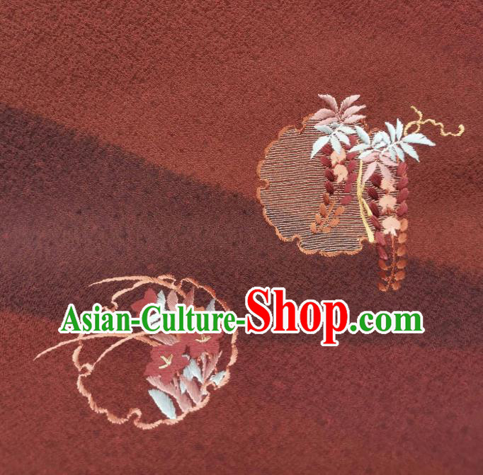 Asian Japan Traditional Silk Fabric Japanese Kimono Tapestry Drapery Embroidered Dark Red Brocade Asian Japan Traditional Silk Fabric Japanese Kimono Tapestry Drapery Embroidered Dark Red Brocade