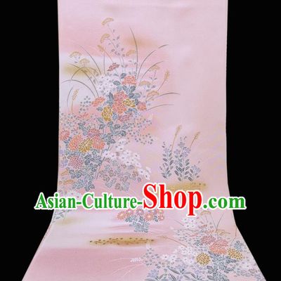 Asian Japanese Classical Kimono Silk Fabric Japan Traditional Printing Chrysanthemum Pink Brocade Drapery