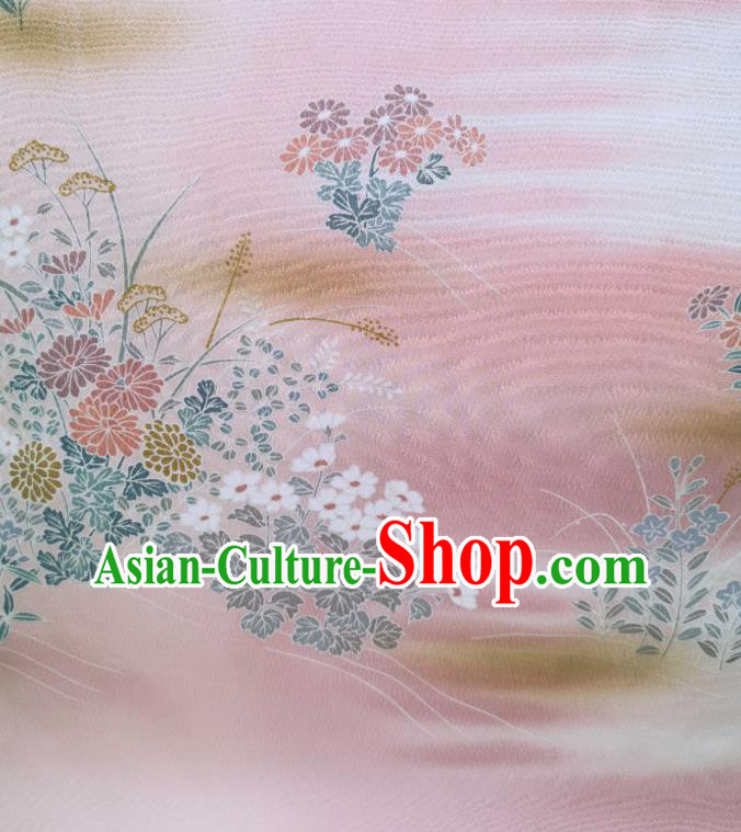 Asian Japanese Silk Fabric Traditional Drapery Japan Kimono Printing Chrysanthemum Pink Brocade Asian Japanese Silk Fabric Traditional Drapery Japan Kimono Printing Chrysanthemum Pink Brocade