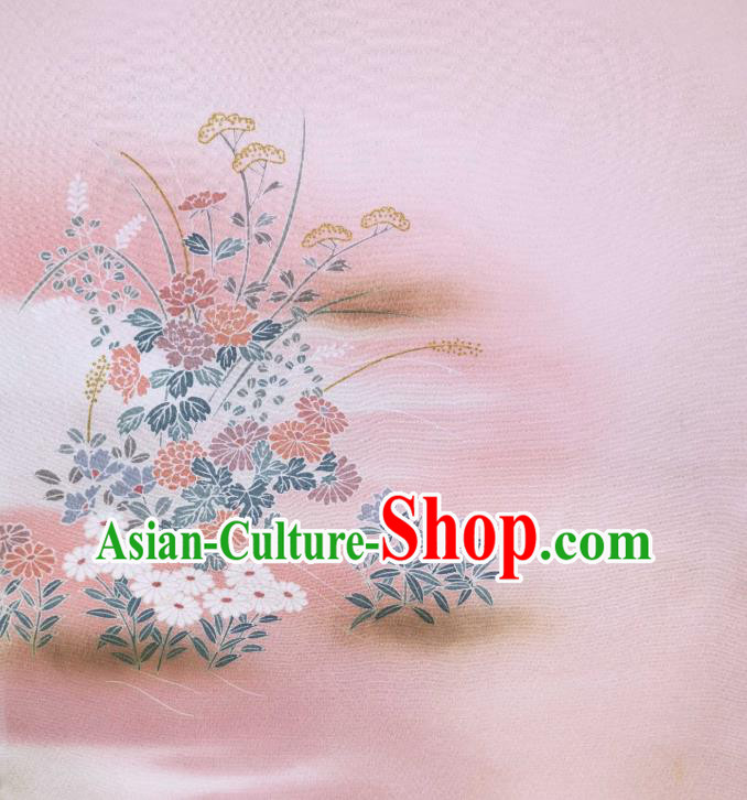 Asian Traditional Drapery Japan Kimono Printing Chrysanthemum Pink Brocade Japanese Silk Fabric Asian Traditional Drapery Japan Kimono Printing Chrysanthemum Pink Brocade Japanese Silk Fabric