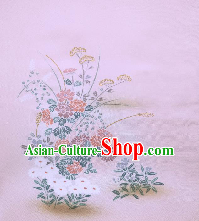 Asian Traditional Drapery Japan Kimono Printing Chrysanthemum Pink Brocade Japanese Silk Fabric Asian Traditional Drapery Japan Kimono Printing Chrysanthemum Pink Brocade Japanese Silk Fabric