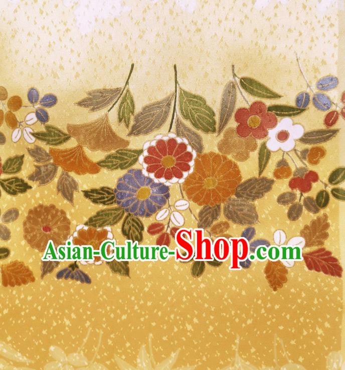 Asian Traditional Cloth Drapery Japan Wedding Dress Brocade Japanese Kimono Golden Silk Fabric Asian Traditional Cloth Drapery Japan Wedding Dress Brocade Japanese Kimono Golden Silk Fabric