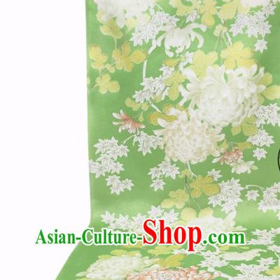 Japan Classical Chrysanthemum Pattern Brocade Asian Traditional Cloth Drapery Japanese Kimono Green Silk Fabric