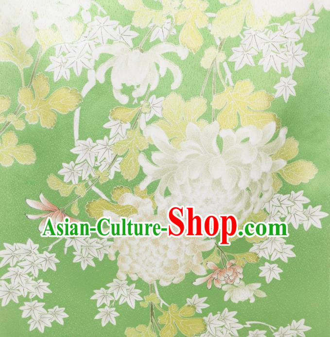 Japan Classical Chrysanthemum Pattern Brocade Asian Traditional Cloth Drapery Japanese Kimono Green Silk Fabric Japan Classical Chrysanthemum Pattern Brocade Asian Traditional Cloth Drapery Japanese Kimono Green Silk Fabric