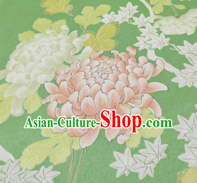 Japan Classical Chrysanthemum Pattern Brocade Asian Traditional Cloth Drapery Japanese Kimono Green Silk Fabric Japan Classical Chrysanthemum Pattern Brocade Asian Traditional Cloth Drapery Japanese Kimono Green Silk Fabric