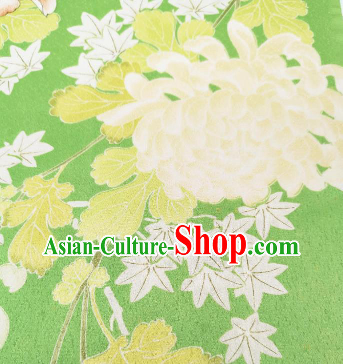 Japan Classical Chrysanthemum Pattern Brocade Asian Traditional Cloth Drapery Japanese Kimono Green Silk Fabric Japan Classical Chrysanthemum Pattern Brocade Asian Traditional Cloth Drapery Japanese Kimono Green Silk Fabric