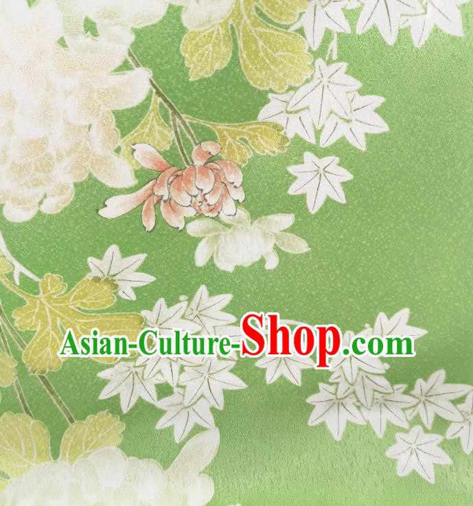 Japan Classical Chrysanthemum Pattern Brocade Asian Traditional Cloth Drapery Japanese Kimono Green Silk Fabric Japan Classical Chrysanthemum Pattern Brocade Asian Traditional Cloth Drapery Japanese Kimono Green Silk Fabric