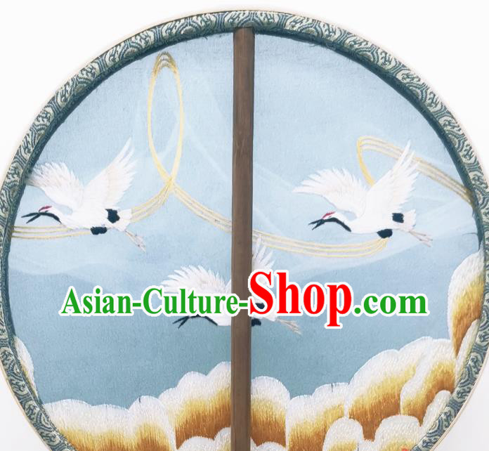 China Ancient Princess Blue Silk Fan Classical Embroidered Cranes Circular Fans Traditional Palace Fan China Ancient Princess Blue Silk Fan Classical Embroidered Cranes Circular Fans Traditional Palace Fan