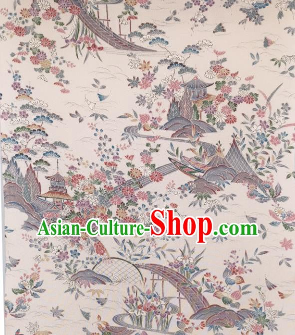 Japanese Kimono Beige Silk Fabric Japan Classical Chrysanthemum Pattern Brocade Asian Traditional Satin Drapery Japanese Kimono Beige Silk Fabric Japan Classical Chrysanthemum Pattern Brocade Asian Traditional Satin Drapery
