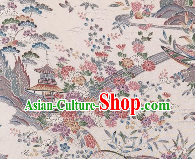 Japanese Kimono Beige Silk Fabric Japan Classical Chrysanthemum Pattern Brocade Asian Traditional Satin Drapery Japanese Kimono Beige Silk Fabric Japan Classical Chrysanthemum Pattern Brocade Asian Traditional Satin Drapery