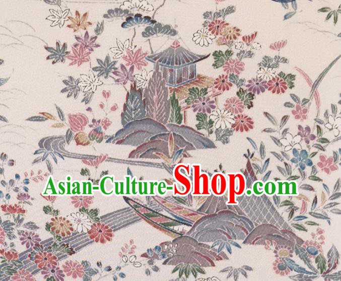 Japanese Kimono Beige Silk Fabric Japan Classical Chrysanthemum Pattern Brocade Asian Traditional Satin Drapery Japanese Kimono Beige Silk Fabric Japan Classical Chrysanthemum Pattern Brocade Asian Traditional Satin Drapery