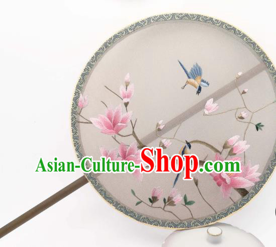 China Suzhou Embroidered Mangnolia Circular Fan Classical Silk Fan Traditional Hanfu Palace Fan China Suzhou Embroidered Mangnolia Circular Fan Classical Silk Fan Traditional Hanfu Palace Fan