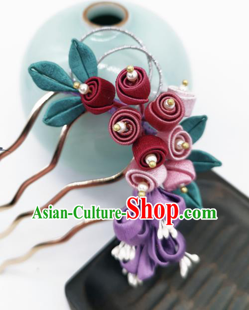 Chinese Traditional Hanfu Hairpin Handmade Ancient Princess Silk Convallaria Hair Comb Chinese Traditional Hanfu Hairpin Handmade Ancient Princess Silk Convallaria Hair Comb