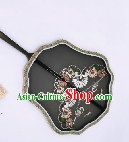 China Suzhou Double Side Embroidery Palace Fan Handmade Black Silk Fan Hanfu Fans China Suzhou Double Side Embroidery Palace Fan Handmade Black Silk Fan Hanfu Fans