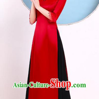 China Stage Show Cheongsam Catwalks Red Qipao Dress Modern Dance Clothing