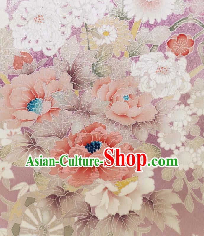 Japan Hand Painting Peony Chrysanthemum Lilac Brocade Asian Traditional Silk Fabric Japanese Kimono Tapestry Japan Hand Painting Peony Chrysanthemum Lilac Brocade Asian Traditional Silk Fabric Japanese Kimono Tapestry