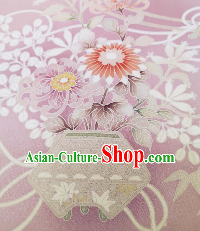 Japan Hand Painting Peony Chrysanthemum Lilac Brocade Asian Traditional Silk Fabric Japanese Kimono Tapestry Japan Hand Painting Peony Chrysanthemum Lilac Brocade Asian Traditional Silk Fabric Japanese Kimono Tapestry