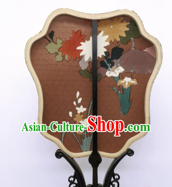 China Traditional Brown Silk Fan Cheongsam Dance Fans Hand Painting Orchids Chrysanthemum Palace Fan China Traditional Brown Silk Fan Cheongsam Dance Fans Hand Painting Orchids Chrysanthemum Palace Fan
