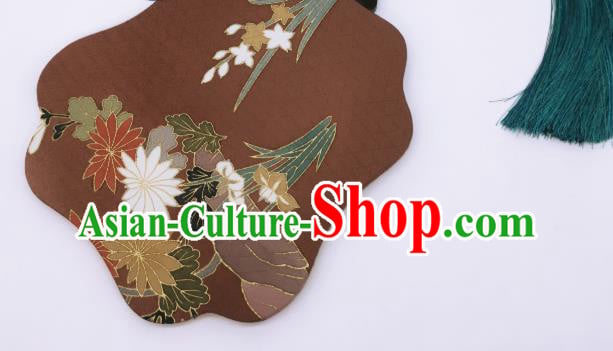 China Traditional Brown Silk Fan Cheongsam Dance Fans Hand Painting Orchids Chrysanthemum Palace Fan China Traditional Brown Silk Fan Cheongsam Dance Fans Hand Painting Orchids Chrysanthemum Palace Fan