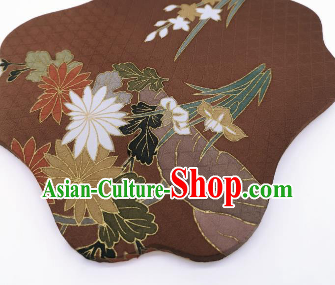 China Traditional Brown Silk Fan Cheongsam Dance Fans Hand Painting Orchids Chrysanthemum Palace Fan China Traditional Brown Silk Fan Cheongsam Dance Fans Hand Painting Orchids Chrysanthemum Palace Fan