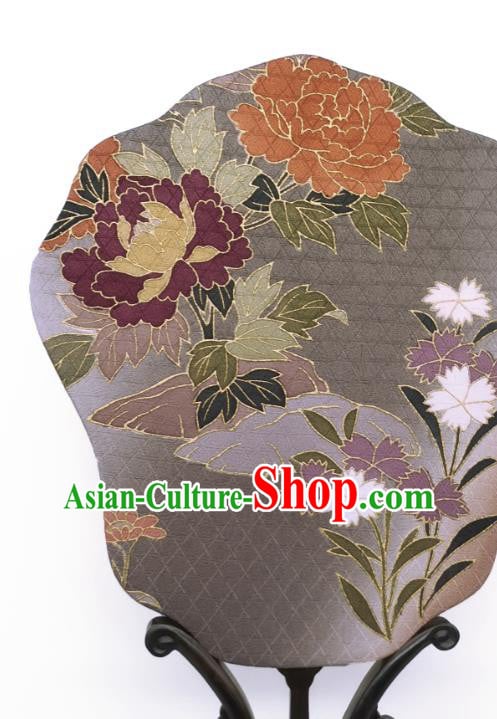 China Classical Cheongsam Dance Fans Hand Painting Peony Palace Fan Traditional Grey Silk Fan China Classical Cheongsam Dance Fans Hand Painting Peony Palace Fan Traditional Grey Silk Fan