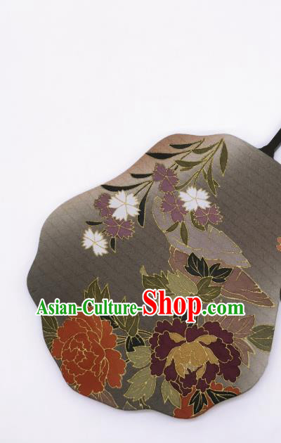 China Classical Cheongsam Dance Fans Hand Painting Peony Palace Fan Traditional Grey Silk Fan China Classical Cheongsam Dance Fans Hand Painting Peony Palace Fan Traditional Grey Silk Fan