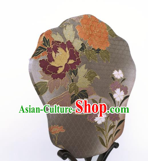 China Classical Cheongsam Dance Fans Hand Painting Peony Palace Fan Traditional Grey Silk Fan China Classical Cheongsam Dance Fans Hand Painting Peony Palace Fan Traditional Grey Silk Fan