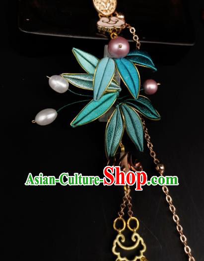 China Traditional Cheongsam Brooch Accessories Handmade Blue Silk Bamboo Leaf Lappet Pendant China Traditional Cheongsam Brooch Accessories Handmade Blue Silk Bamboo Leaf Lappet Pendant