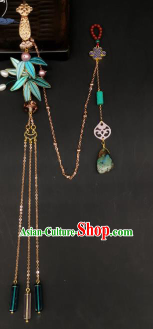China Traditional Cheongsam Brooch Accessories Handmade Blue Silk Bamboo Leaf Lappet Pendant China Traditional Cheongsam Brooch Accessories Handmade Blue Silk Bamboo Leaf Lappet Pendant