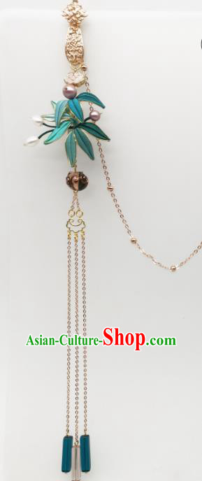 China Traditional Cheongsam Brooch Accessories Handmade Blue Silk Bamboo Leaf Lappet Pendant China Traditional Cheongsam Brooch Accessories Handmade Blue Silk Bamboo Leaf Lappet Pendant