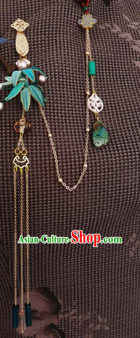 China Traditional Cheongsam Brooch Accessories Handmade Blue Silk Bamboo Leaf Lappet Pendant China Traditional Cheongsam Brooch Accessories Handmade Blue Silk Bamboo Leaf Lappet Pendant