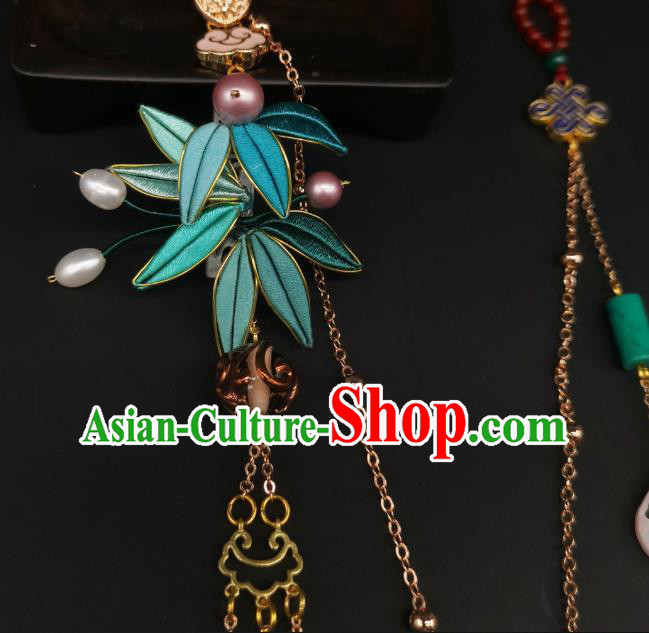 China Traditional Cheongsam Brooch Accessories Handmade Blue Silk Bamboo Leaf Lappet Pendant China Traditional Cheongsam Brooch Accessories Handmade Blue Silk Bamboo Leaf Lappet Pendant