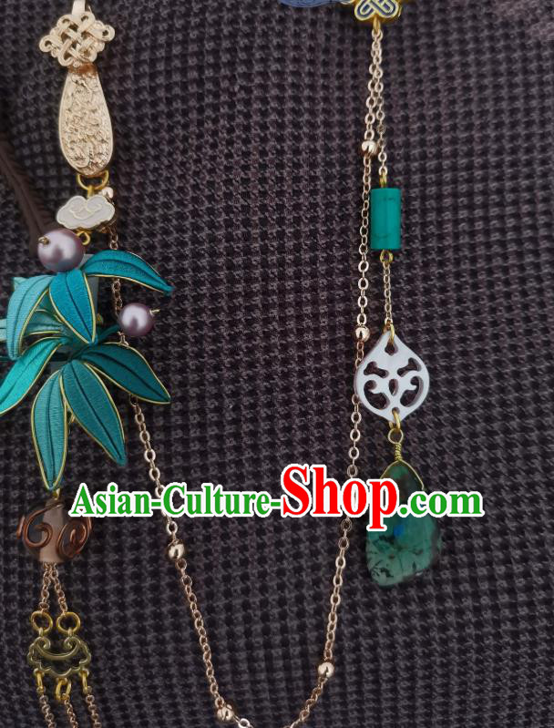 China Traditional Cheongsam Brooch Accessories Handmade Blue Silk Bamboo Leaf Lappet Pendant China Traditional Cheongsam Brooch Accessories Handmade Blue Silk Bamboo Leaf Lappet Pendant