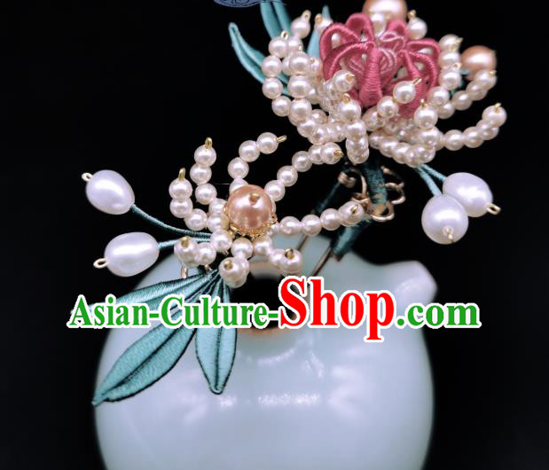 Chinese Traditional Qing Dynasty Pearls Chrysanthemum Hairpin Handmade Ancient Imperial Concubine Hair Stick Chinese Traditional Qing Dynasty Pearls Chrysanthemum Hairpin Handmade Ancient Imperial Concubine Hair Stick