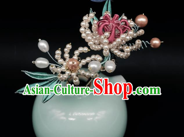 Chinese Traditional Qing Dynasty Pearls Chrysanthemum Hairpin Handmade Ancient Imperial Concubine Hair Stick Chinese Traditional Qing Dynasty Pearls Chrysanthemum Hairpin Handmade Ancient Imperial Concubine Hair Stick